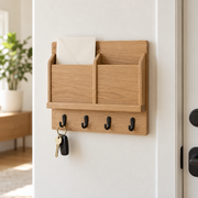 Doorwell Compact Wall-Mounted Key and Mail Organizer with 4 Hooks