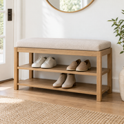 Westbrook Entryway Bench with Cushion and Two-Tier Shoe Storage