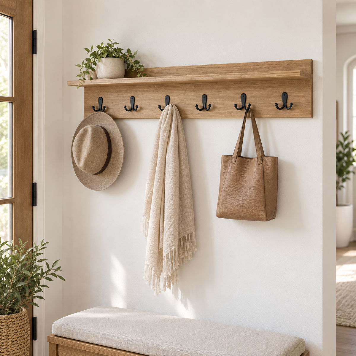 Havenrail Wall-Mounted Entryway Coat Rack with Shelf and 6 Hooks