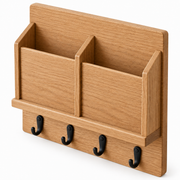 Doorwell Compact Wall-Mounted Key and Mail Organizer with 4 Hooks